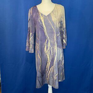 Agate Geode Print WEARABLE ART Dress NWT Sz Med 3 Layer Bell Sleeve